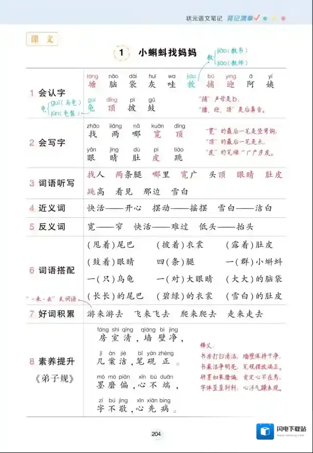 状元语文笔记（背记清单）2年级上册PDF百度云网盘